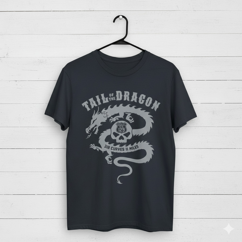 Tail of the Dragon US 129 Biker Graphic T-Shirt Black Unisex Tee – S402