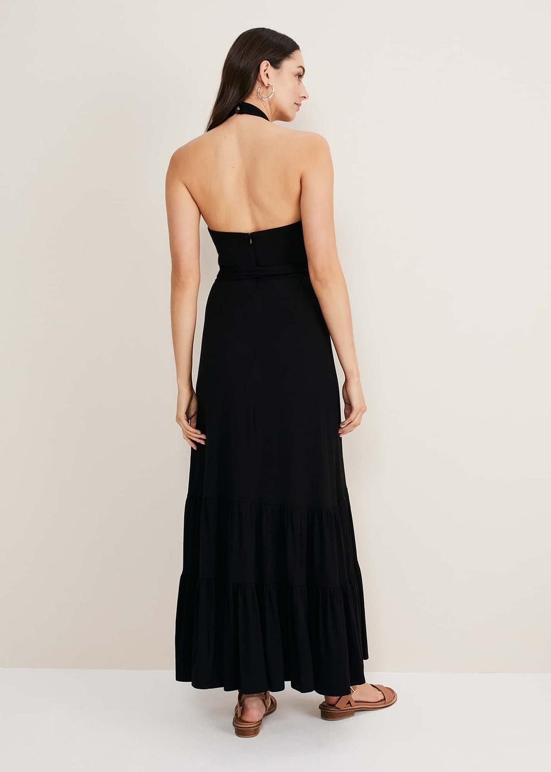 Phase Eight Valeria Halter Neck Maxi Black Dress Jersey Size 16 BNWT