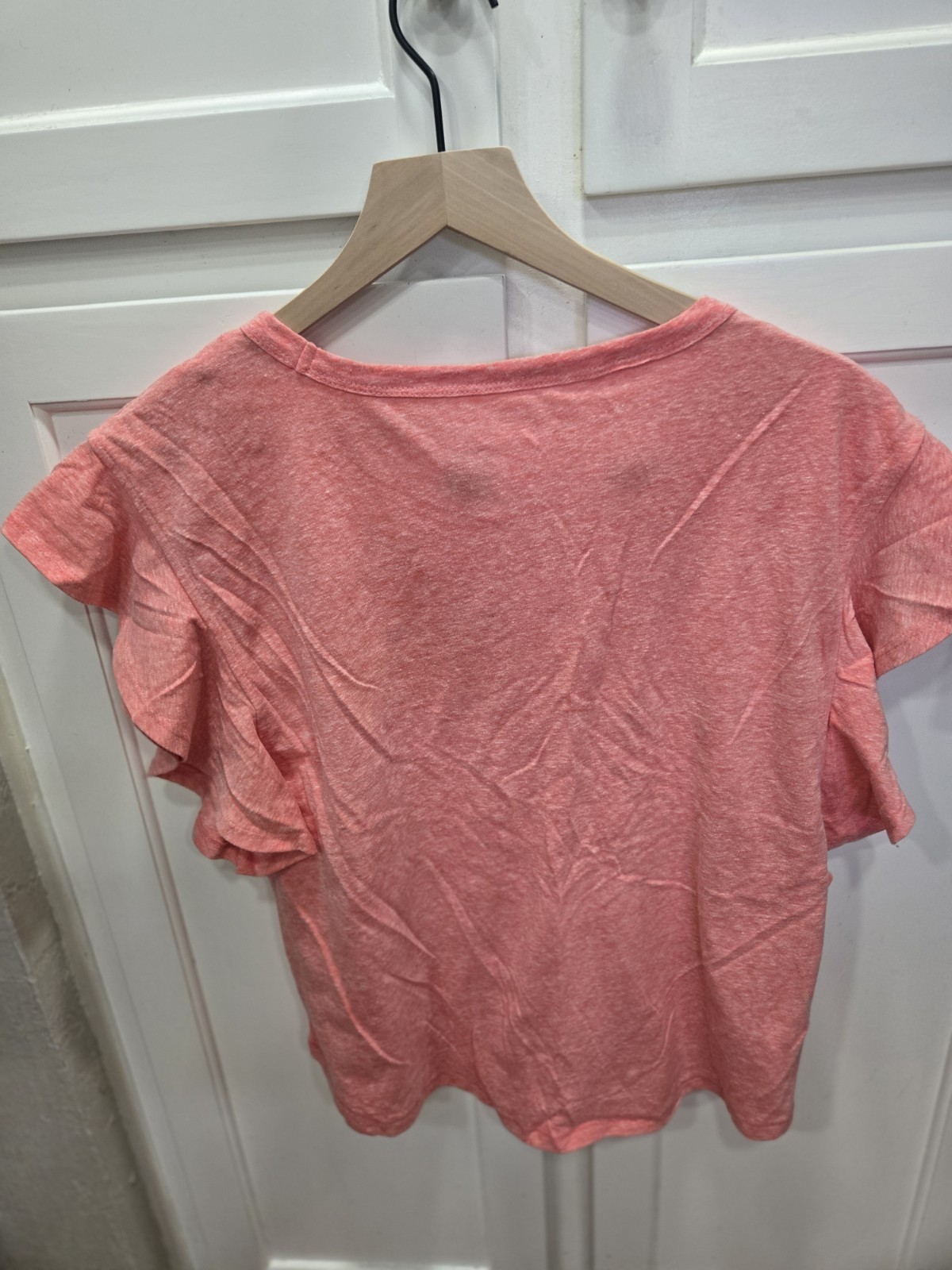 Loft Red Heather Flutter Sleeve Crewneck Tee Shirt, M, NWT