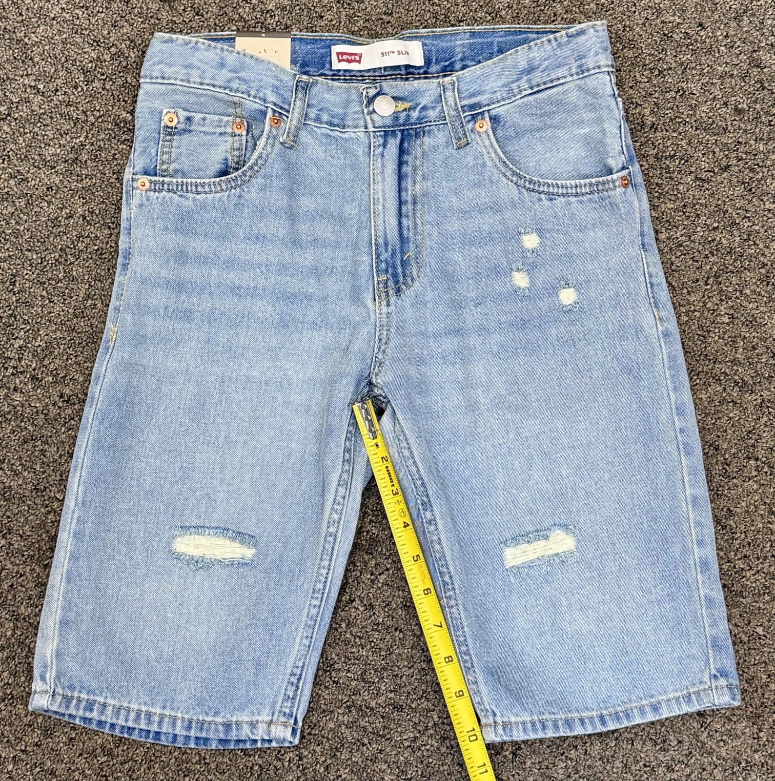 NEW! Boys Levi’s 511 Slim Denim Shorts Size 16 Reg. – Distressed – 10” Inseam