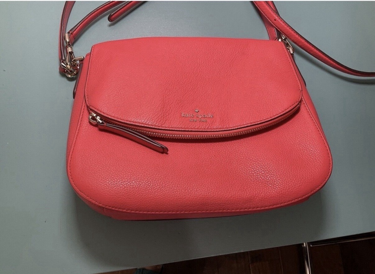 kate spade new york Medium Pink Pebbled Crossbody Bag Zip, Detachable Strap