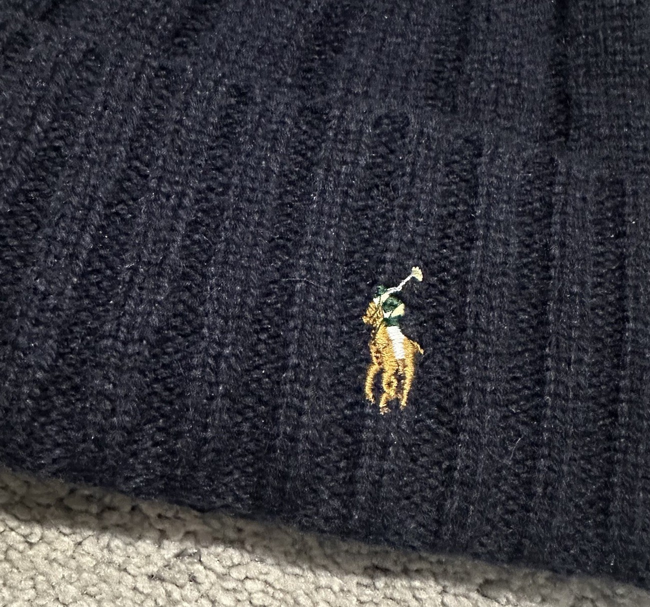 Polo Ralph Lauren Ribbed Cuff Beanie One Size Blue Wool Blend Pony Logo Preppy