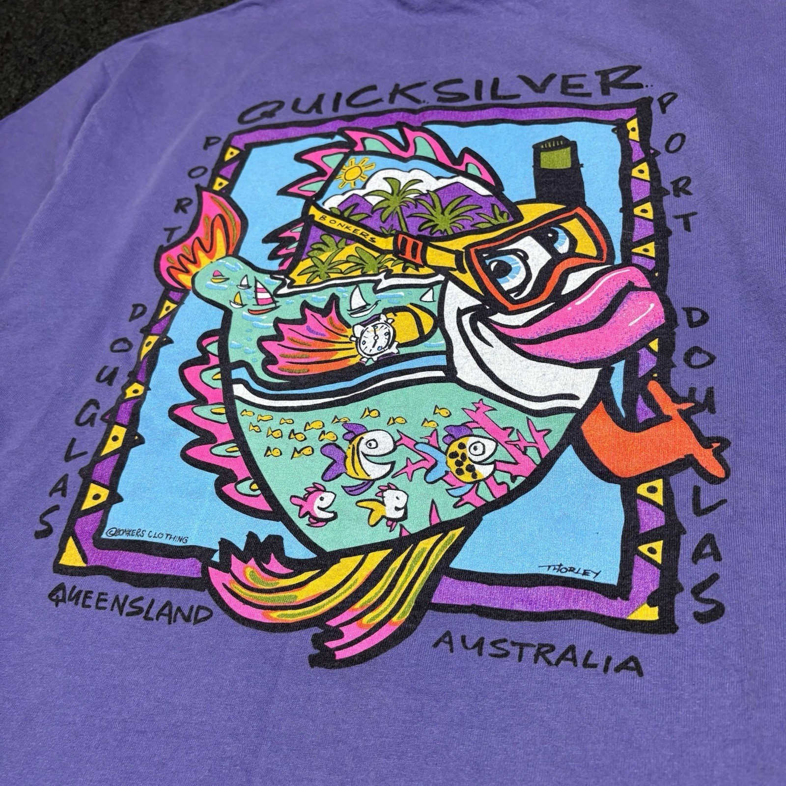 Vintage Quicksilver T-Shirt Small Port Douglas Australia Bonkers Purple 90’s