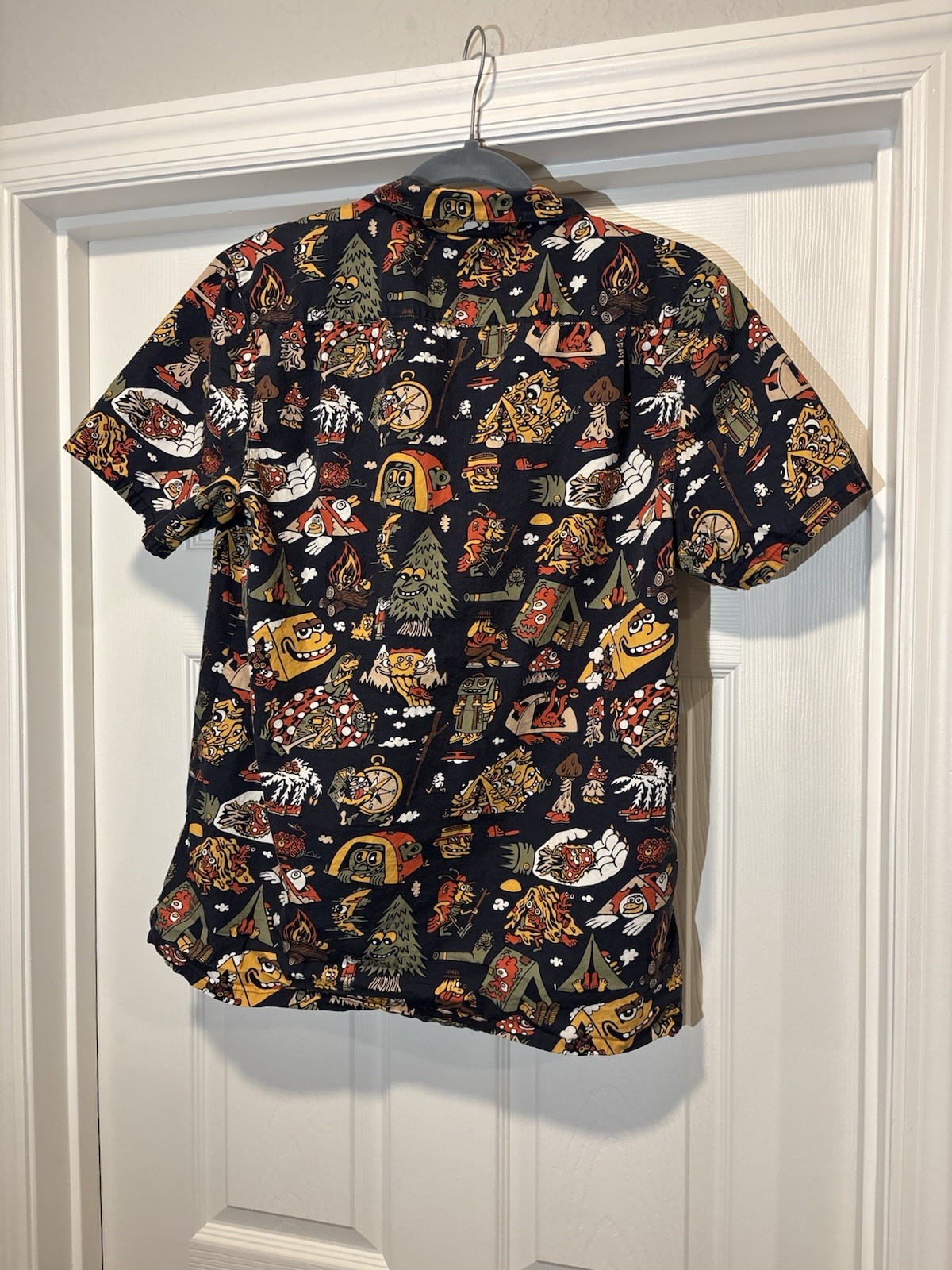 Killer Acid No Bad Trips Print Camp Shirt Button Up Mens Sz Small Mushrooms