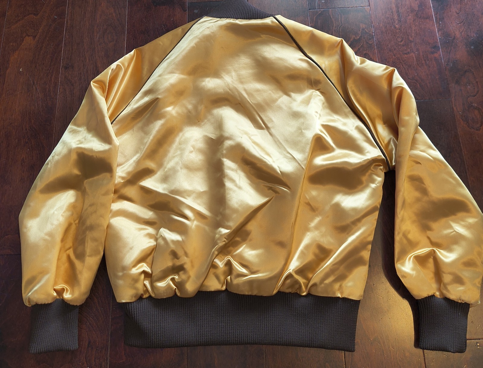 Vintage 1980s Mercedes-Benz Satin Bomber Jacket Gold F1 Racing Made in USA Small
