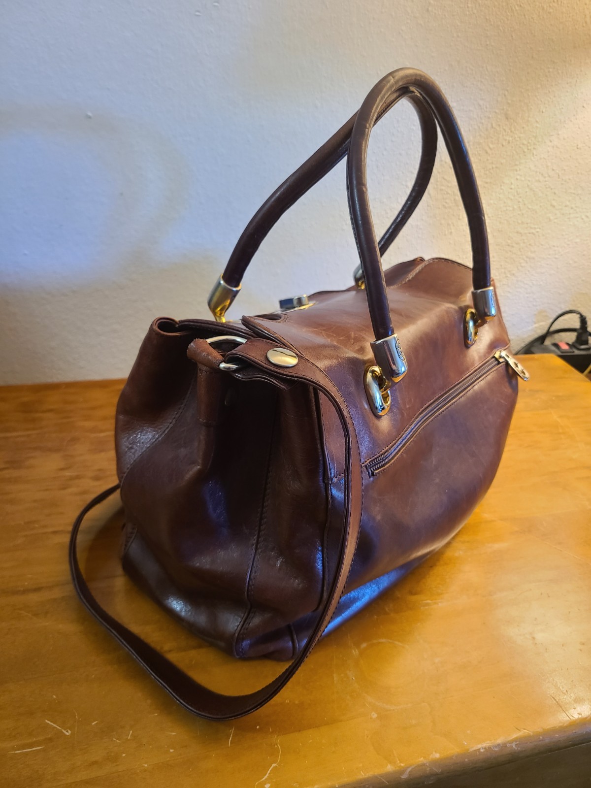 Vintage Marino Orlandi Brown Italian Leather Satchel Shoulder Handbag Purse