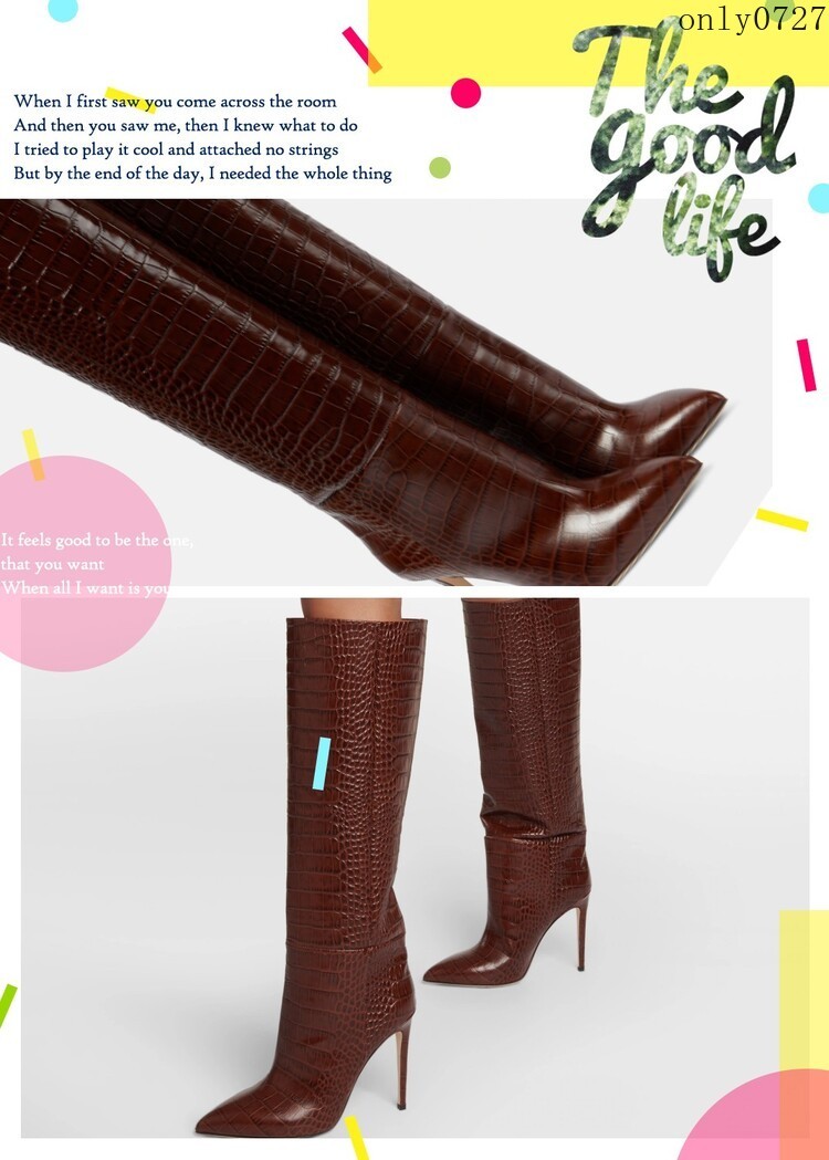 Women’s Knee High Boots Alligator Crocodile Pattern High Stiletto Heel Shoes Hot