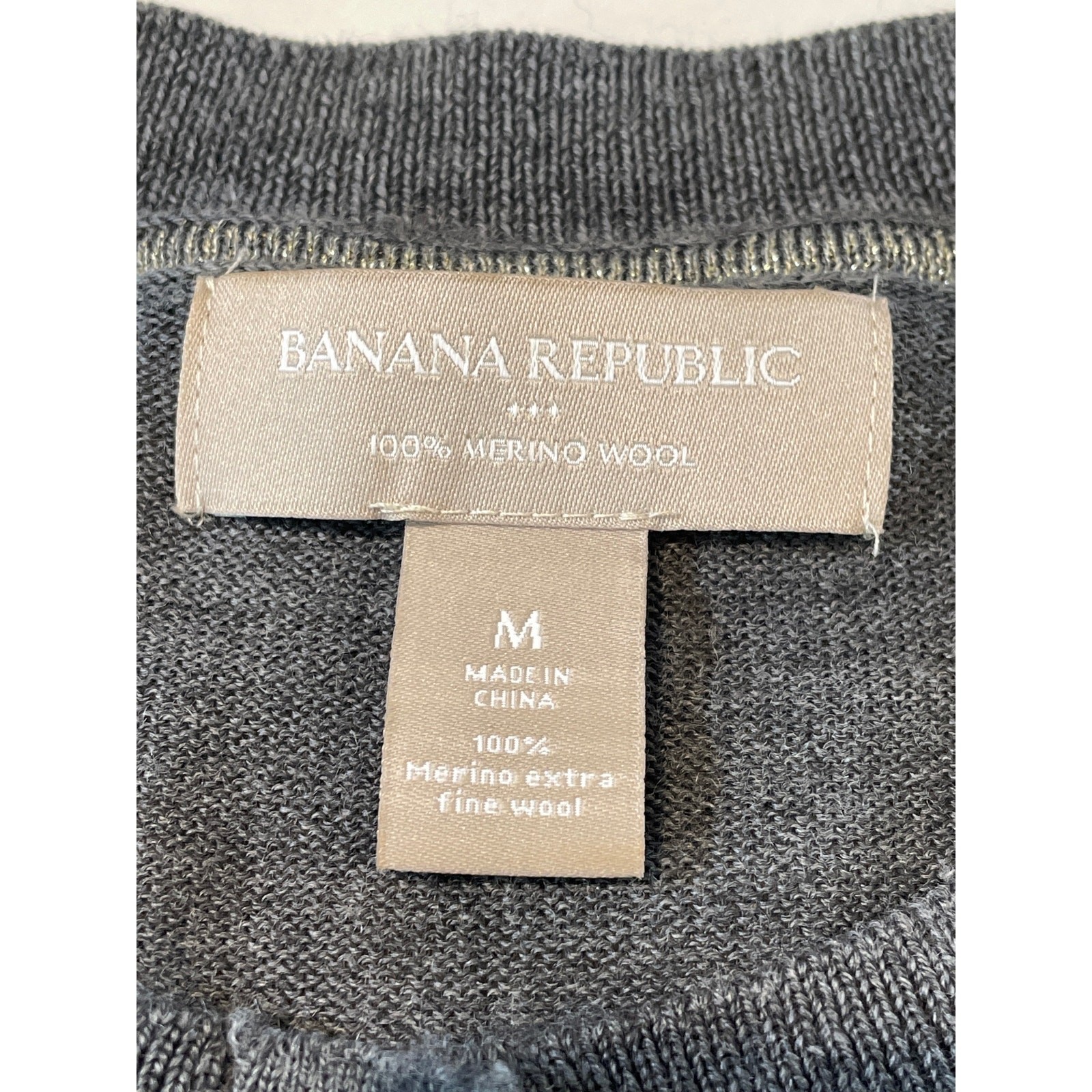 Banana Republic 100% Merino Wool Extra‑Fine Lightweight Gray Cardigan – Size M