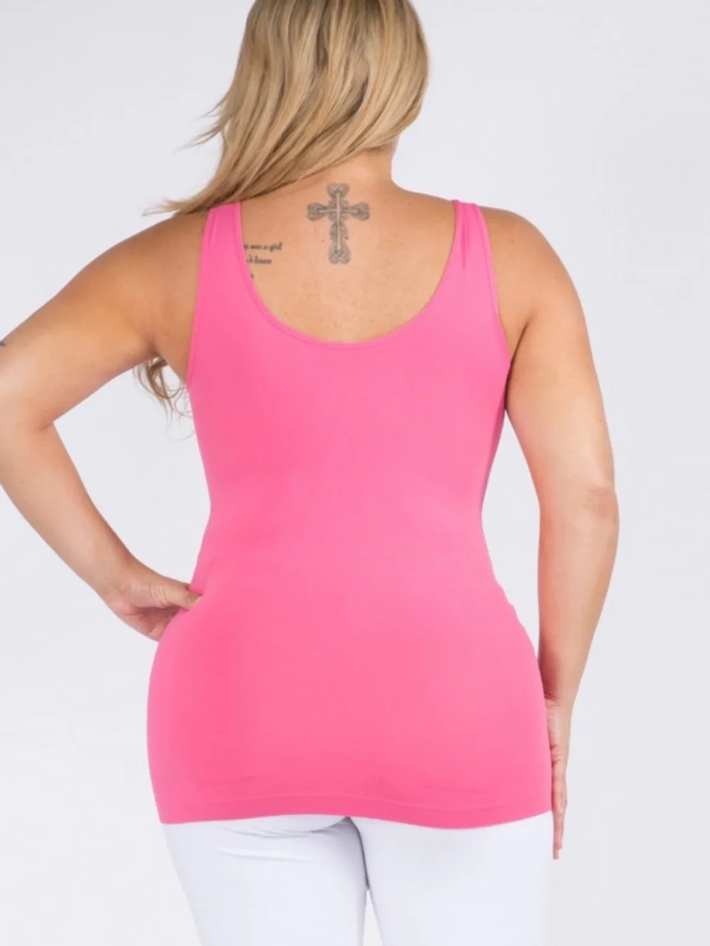Plus Yelete Hot Pink V or U Neckline Reversible Seamless Tank