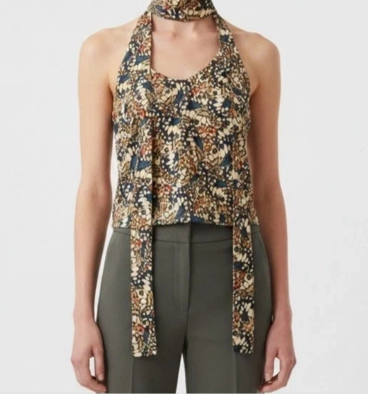 Wildfang The Empower Satin Cami Tank With Tie Butterfly Print X Large