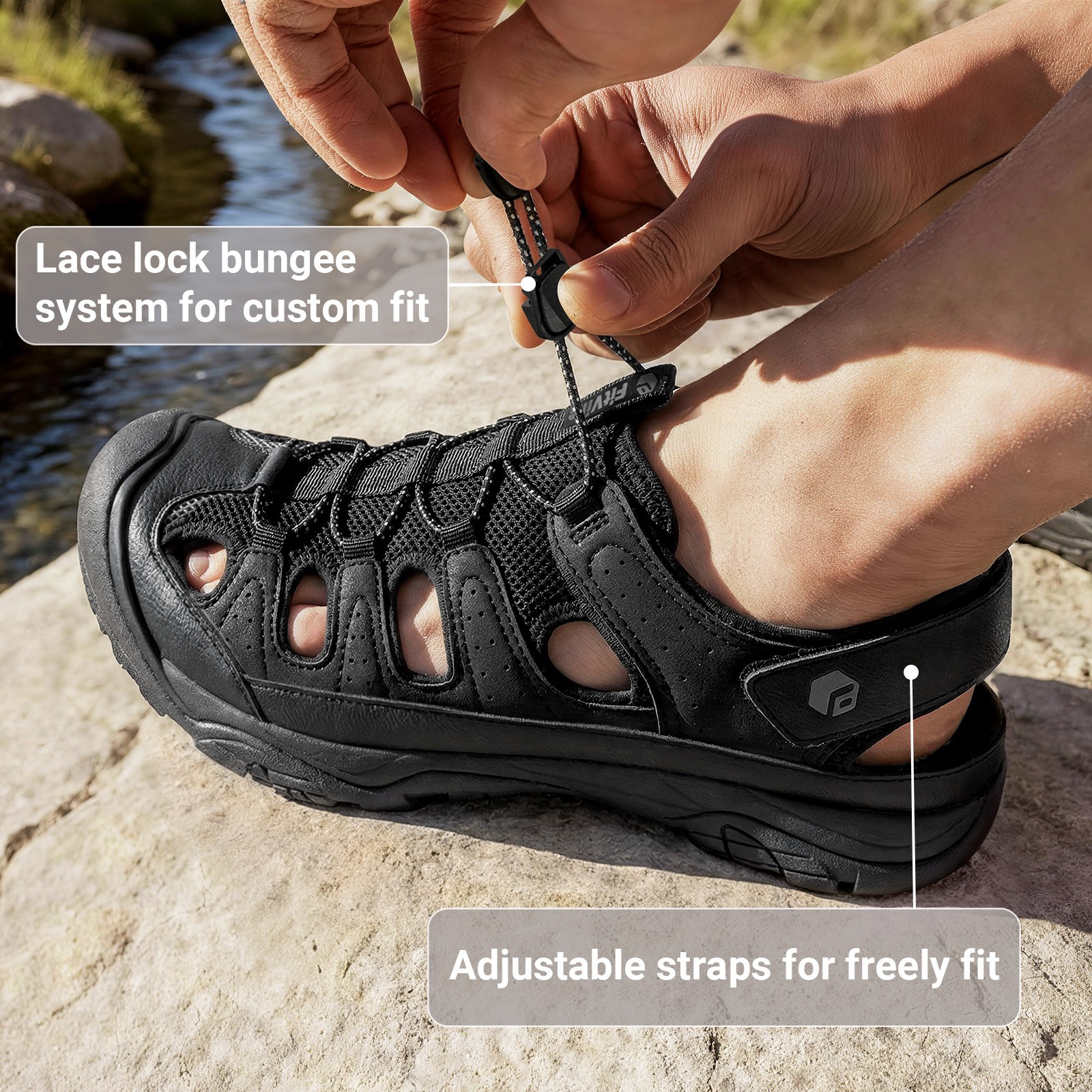 FitVille Men’s Closed Toe Sandals Trekking Hiking Sport Sandals Arch Support