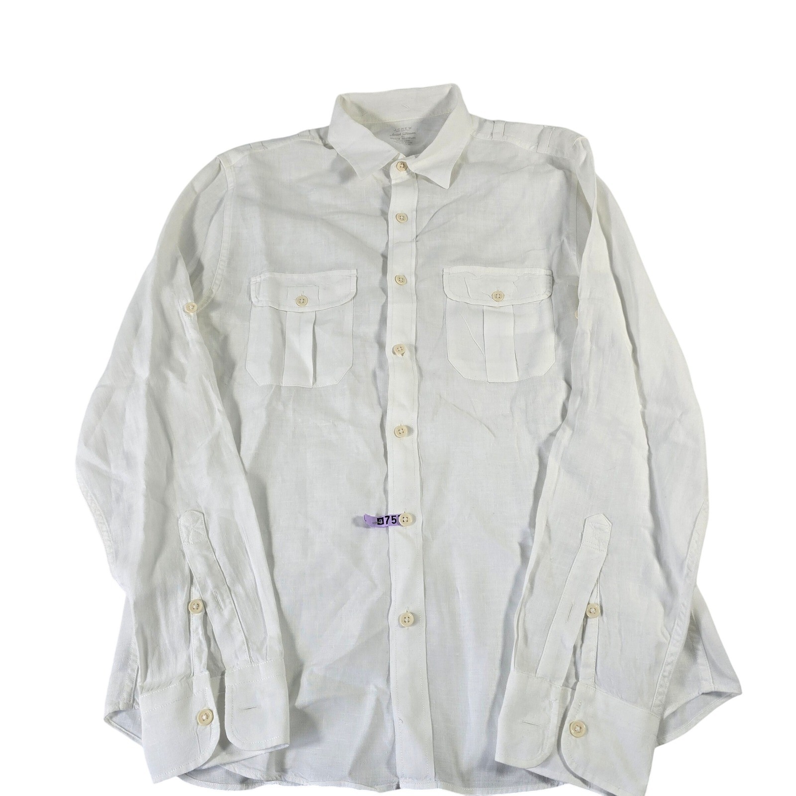 J.Crew Baird McNutt Irish Linen Shirt Mens Medium White Long Sleeve Epaulets