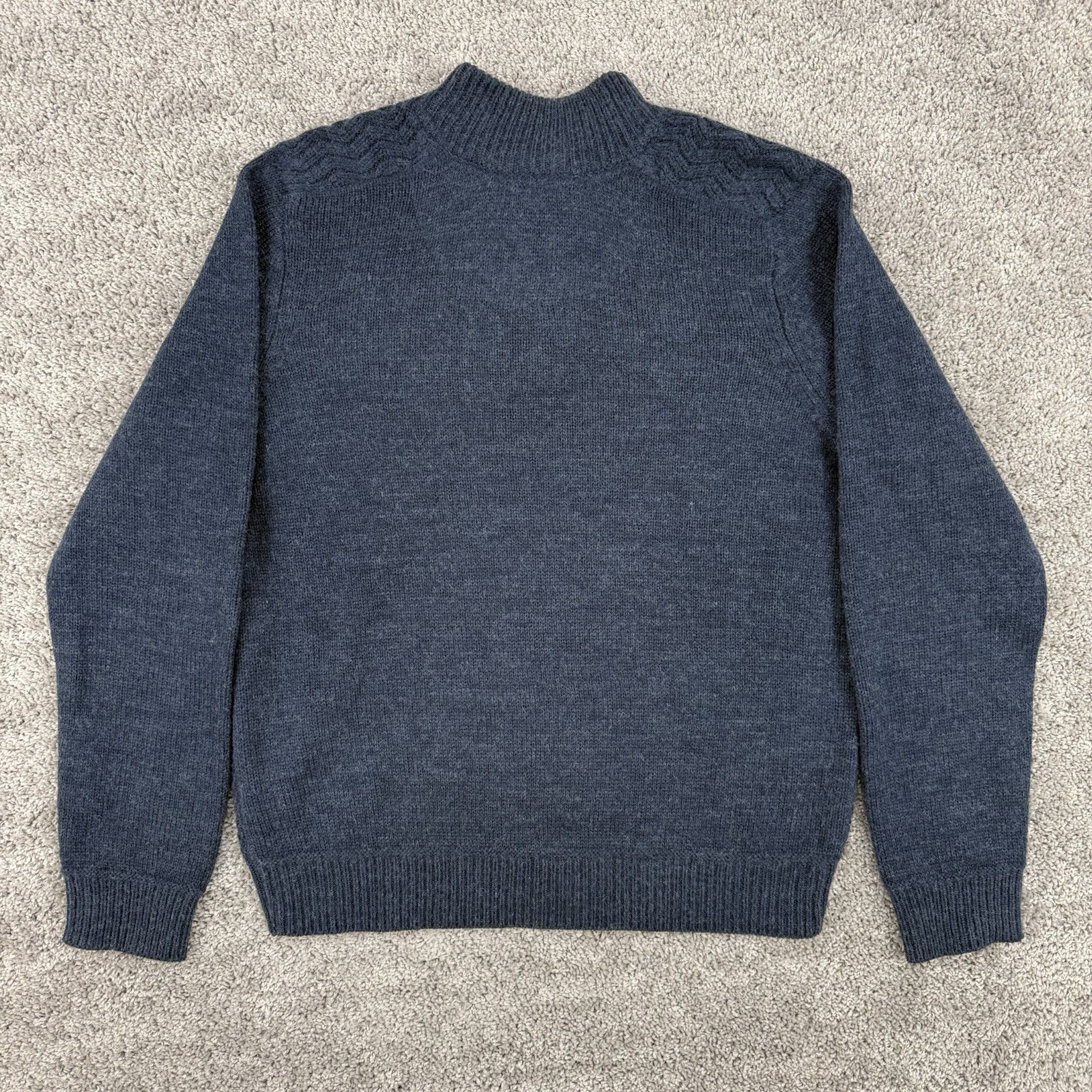 Emerald Isle Knitwear Sweater Men’s L Blue Elbow Patches Wool Mock Neck