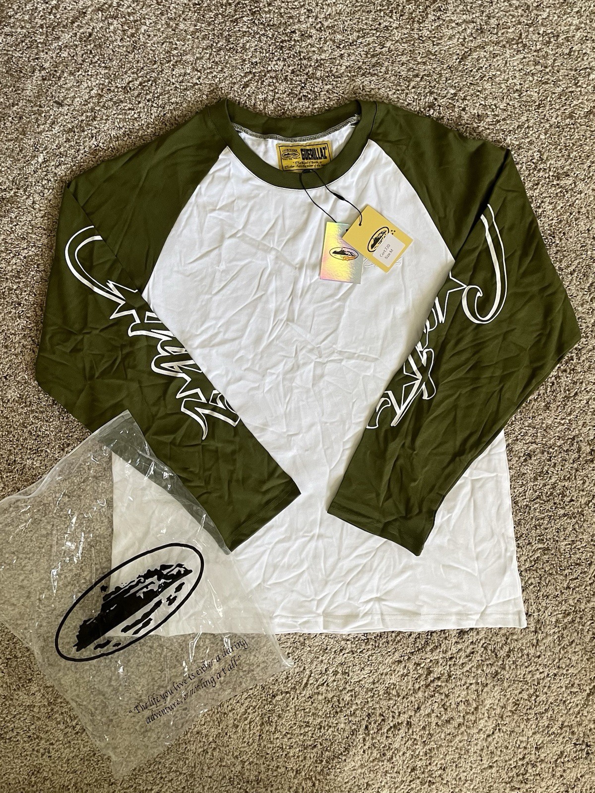 Corteiz Green and White Long Sleeve Shirt Size Medium NEW WITH TAGS