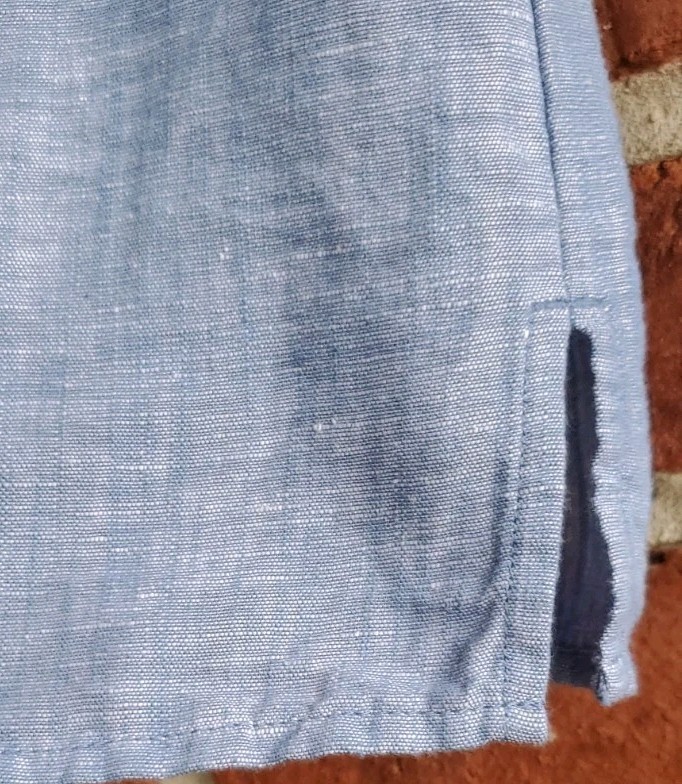 Talbots XS womens chambray blue shirt floral embroidery EUC linen cotton blend