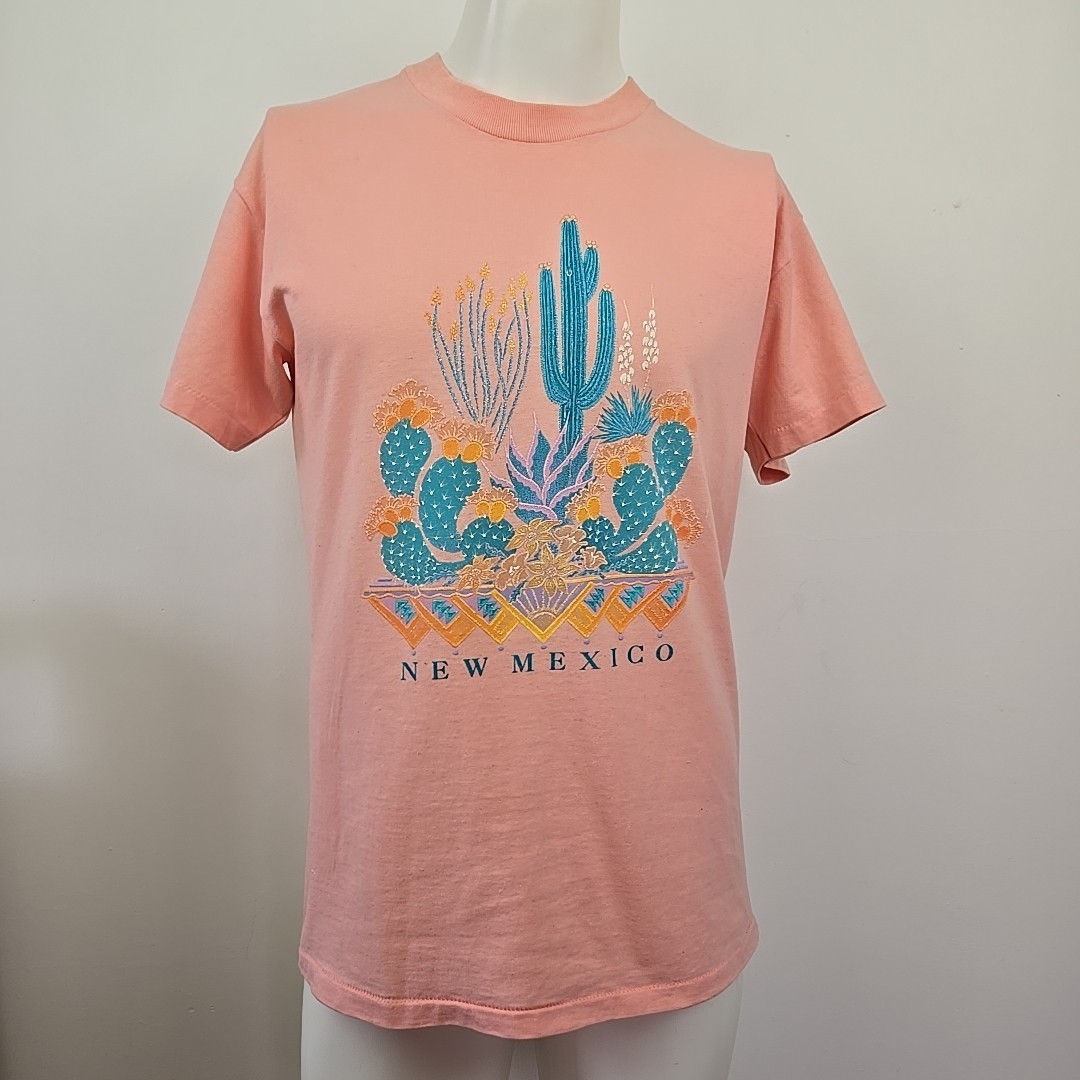 VTG 90s Single Stitch T Shirt New Mexico Cactus Puffy 3D Graphic Print Oneita M