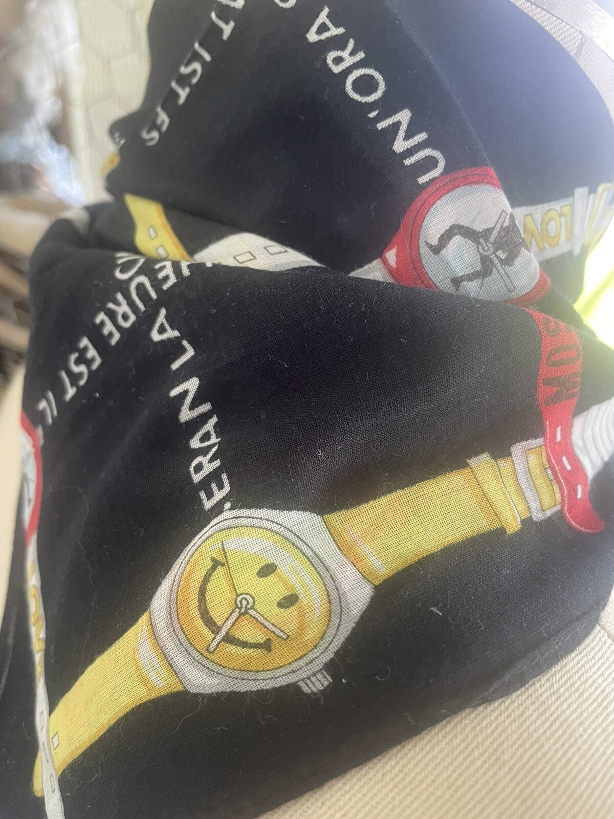 Moschino Cotton Scarf with Watches Design 16 1/2 inches Square