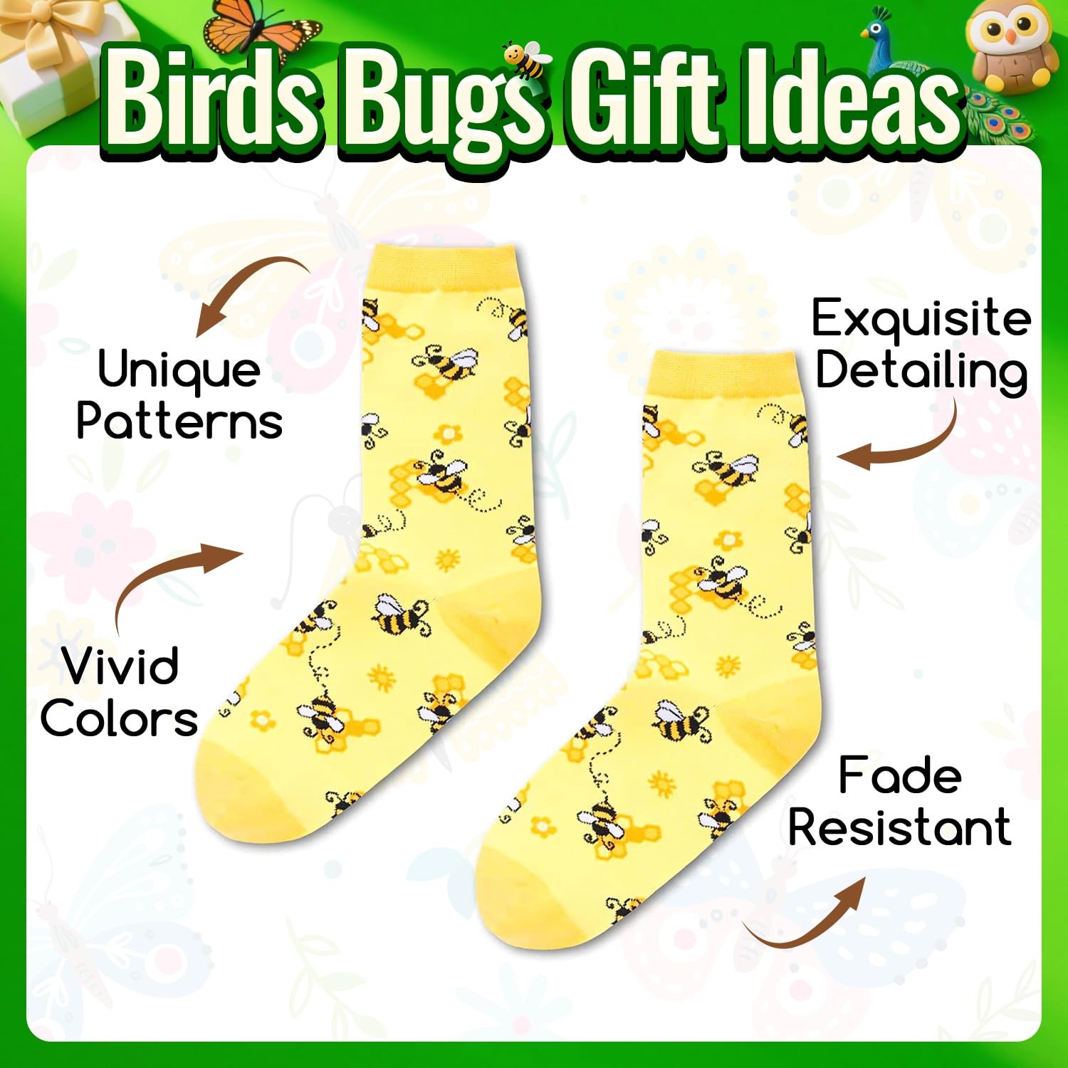 HAPPYPOP Bee Gifts for Women – Bumblebee Yellow Socks for Nature Lovers Teens…