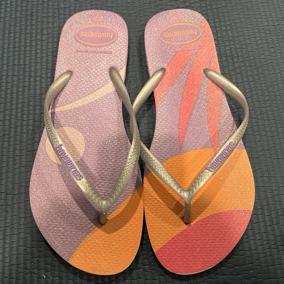 Havaianas Glitter Colorblock Flip Flop Sandals Purple Orange Pink Women’s 10