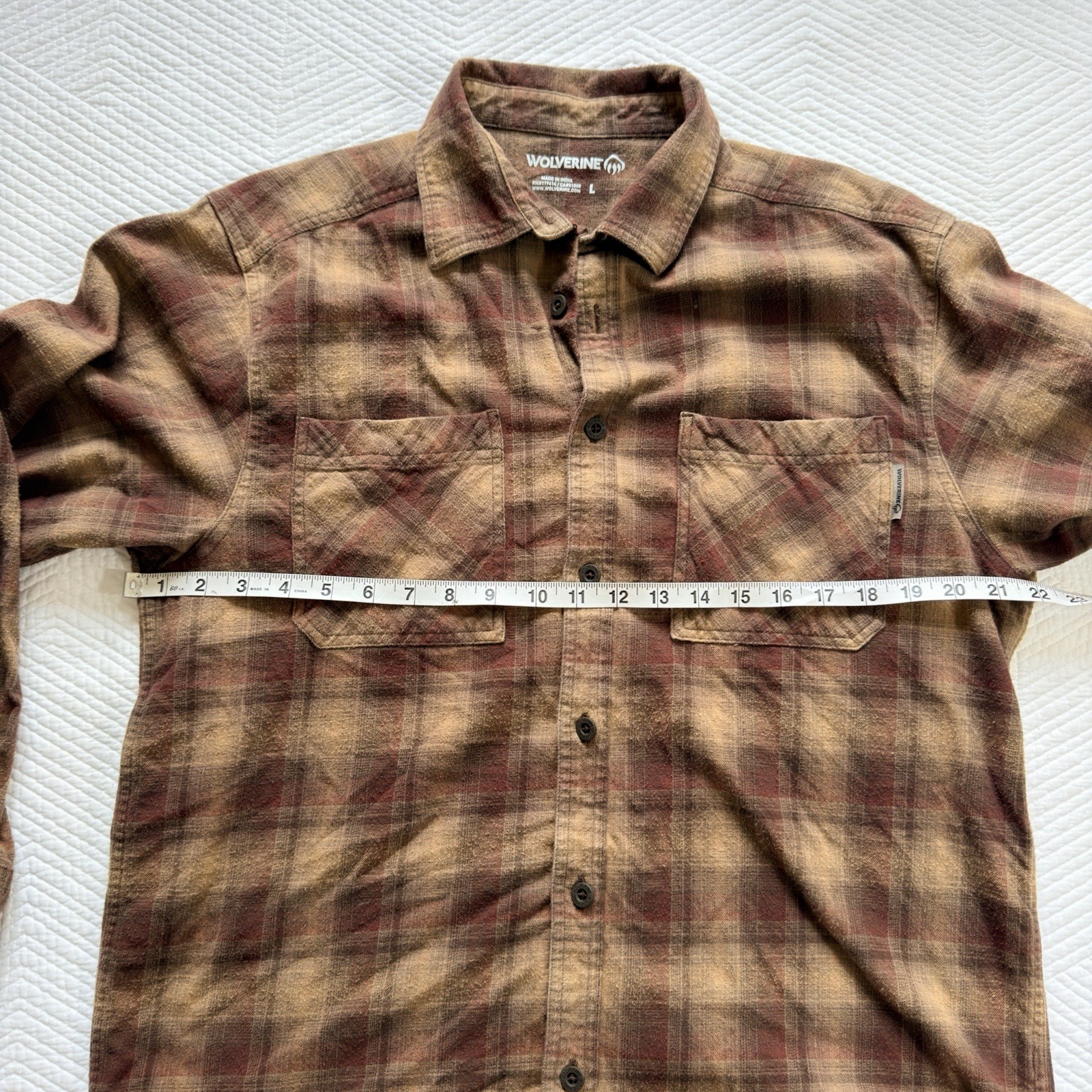 Wolverine Men’s L Brown/Red/Tan Plaid Flannel Long Sleeve Button-Up Pockets