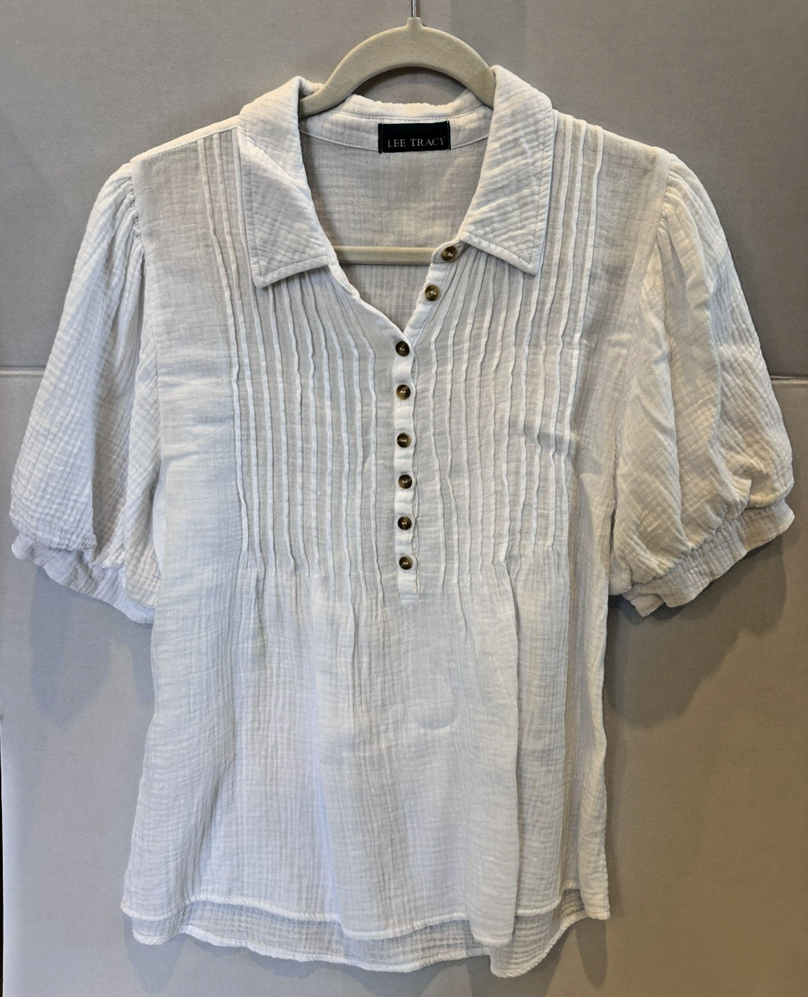 Lee Tracy White Gauze-like Fabric Shirt Small