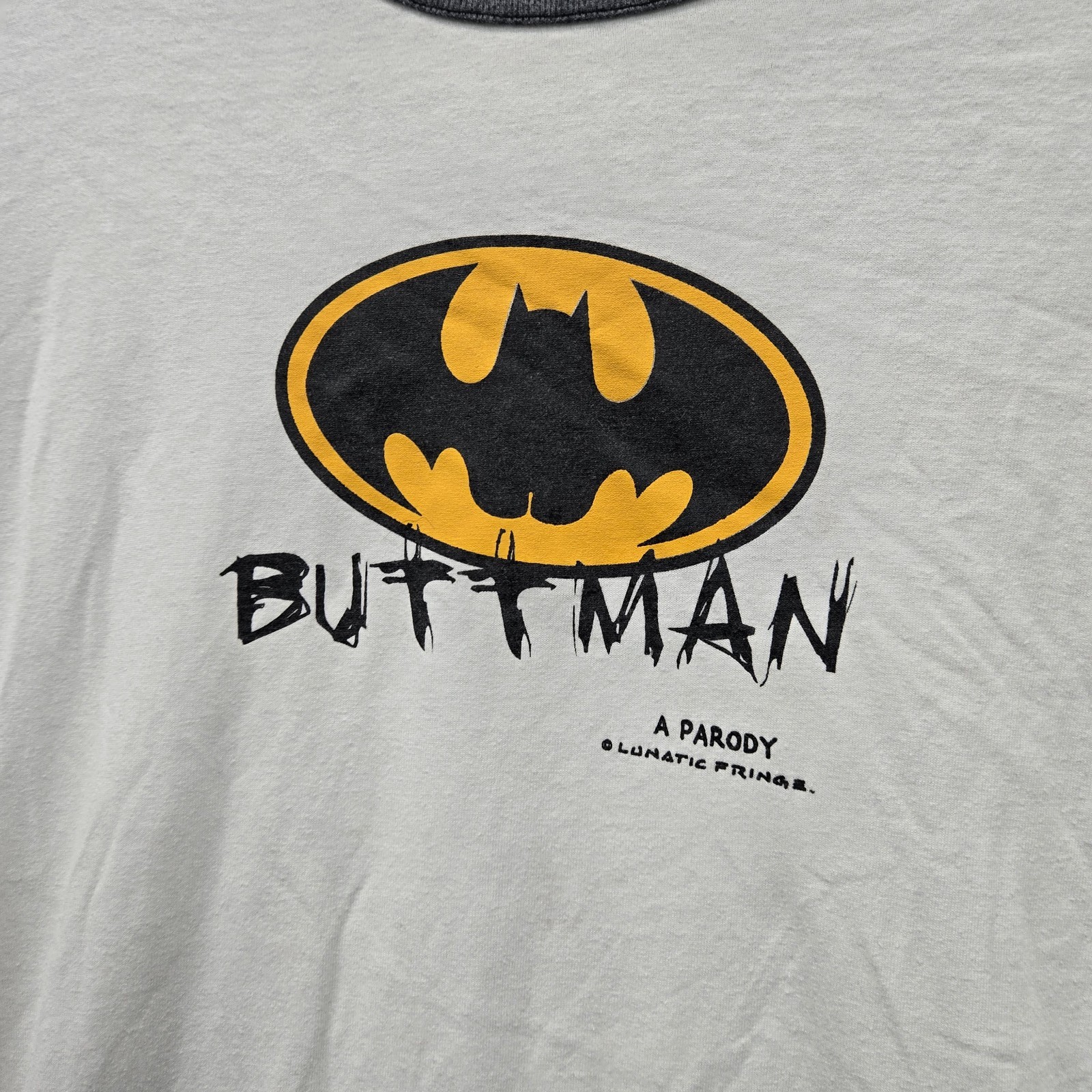 VINTAGE Buttman Shirts Men Shirt XL Ringer 90s USA Made Parody Logo Short Sleeve