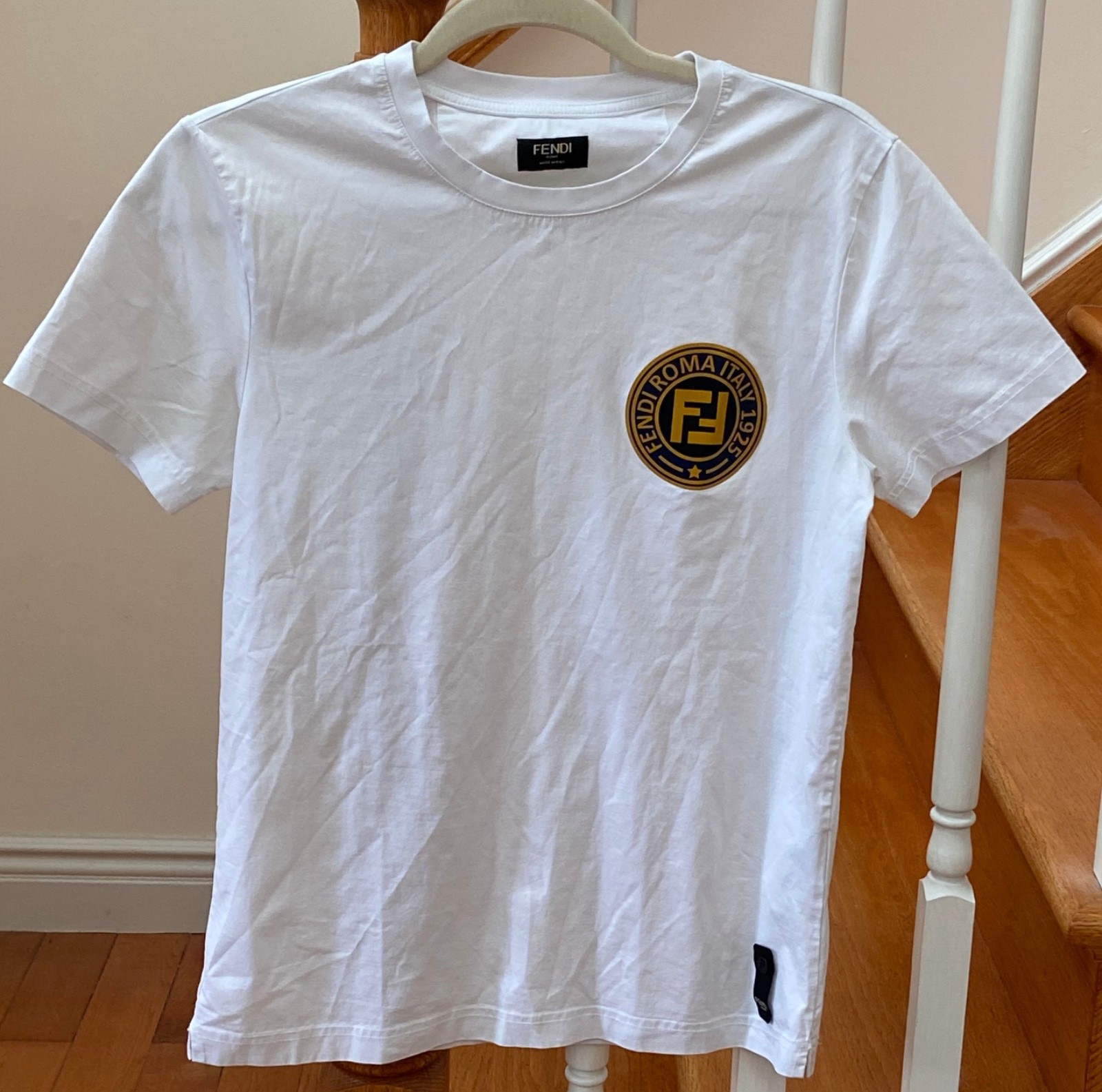 Vintage Fendi Roma Italy 1925 Luxury Logo T-shirt, 100% Cotton, Size Small