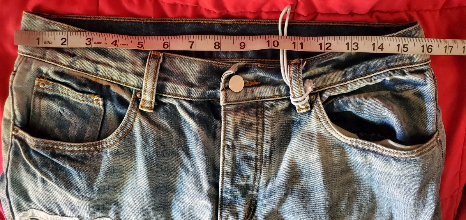 Mnml Patchwork Jeans Mens Blue Denim Logo Cotton Distressed 32×28