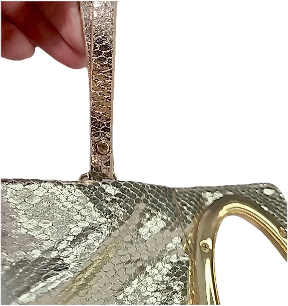 IMAN Metallic Metal Mesh Mini Clutch Silver Zippered Side Open Logo Metal Pull