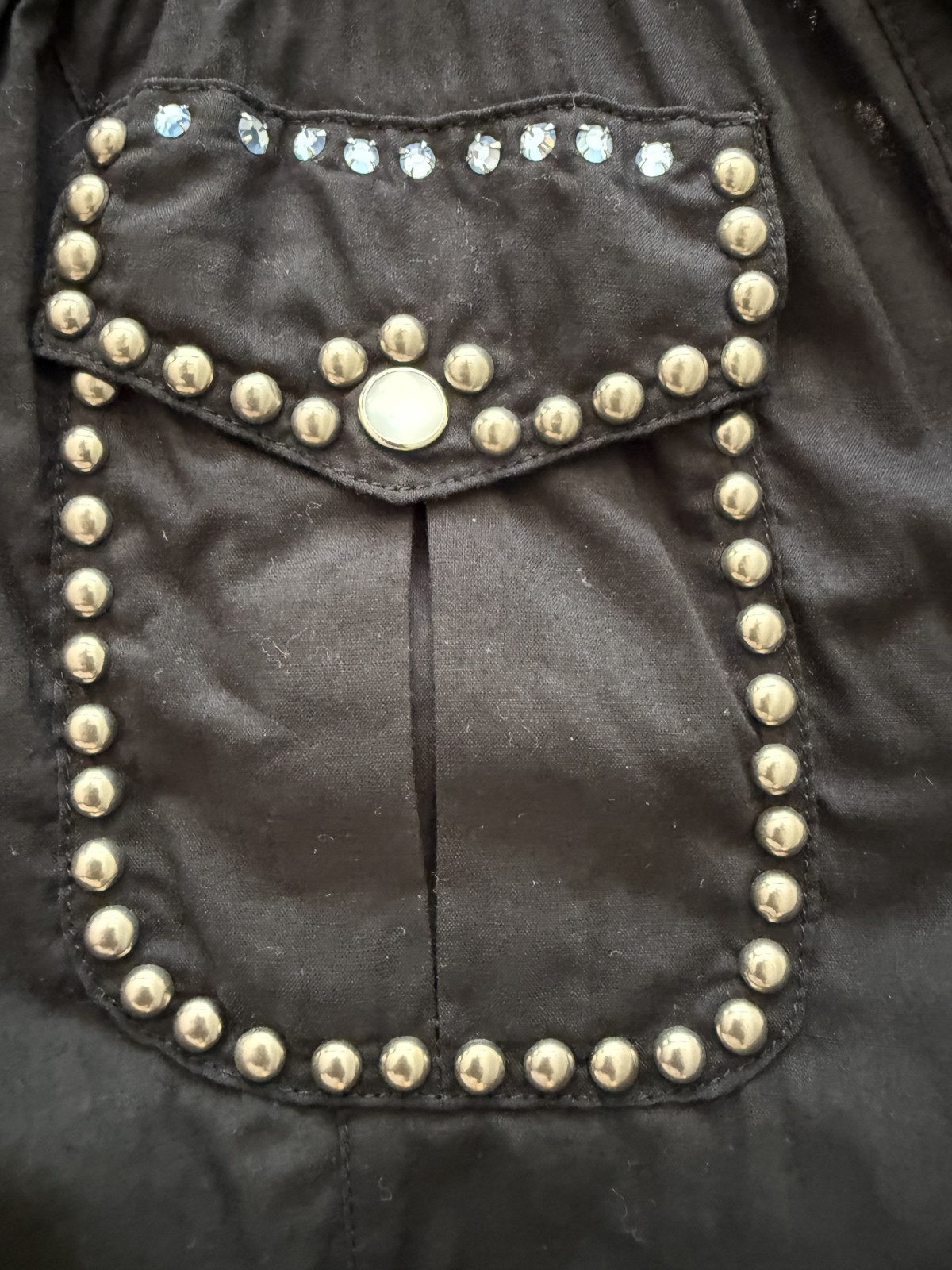 Soul Revival Black Cotton Western Snap Shirt Rhinestone Studs Embroidered M