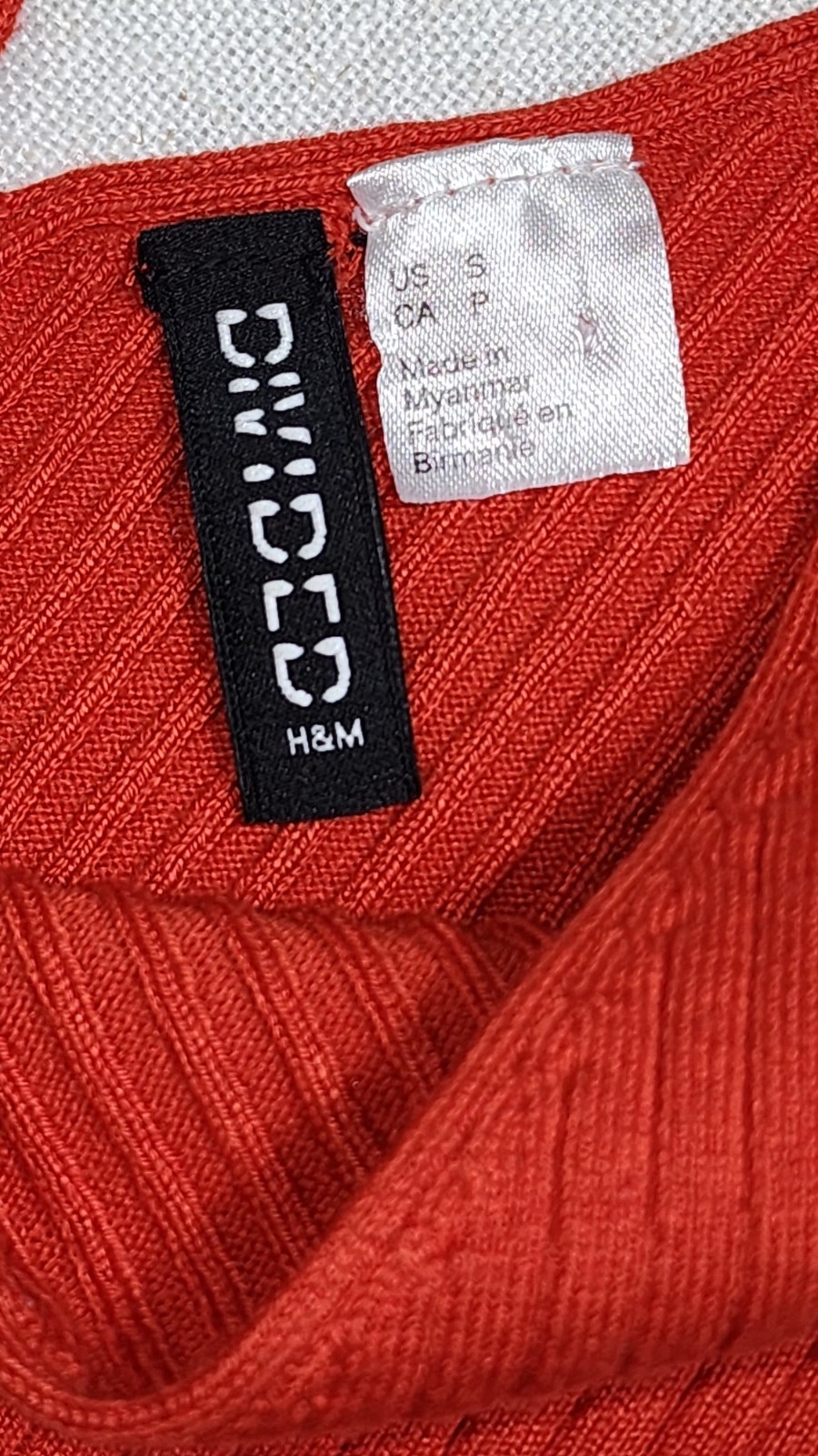 H&M Divided S Orange Coral Ribbed Knit Tank Top Deep V Neck Sleeveless Stretch