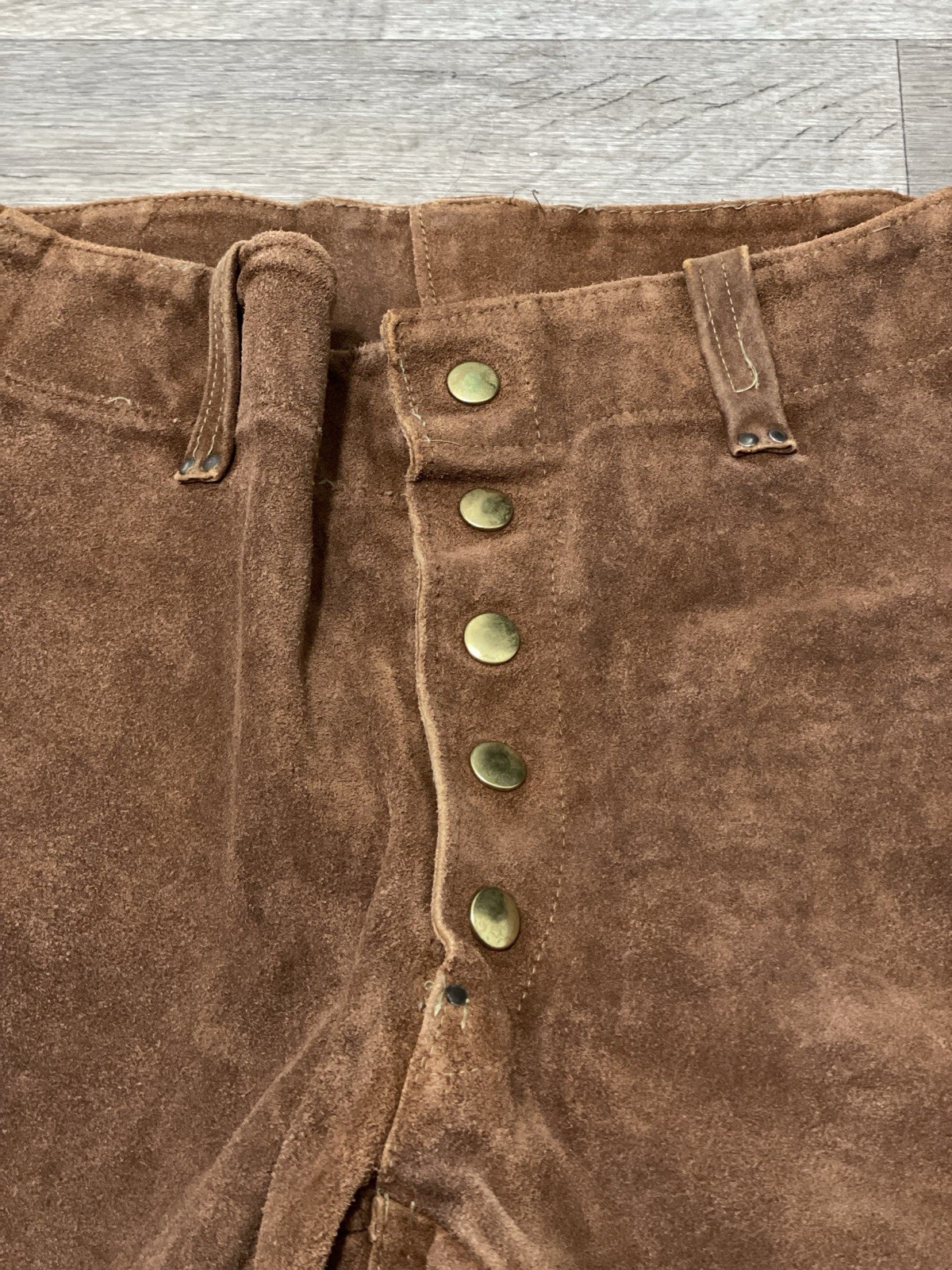 Vintage 1960s 1970s Brown Leather Pants Snap Fly 26” Waist Western Suede Native