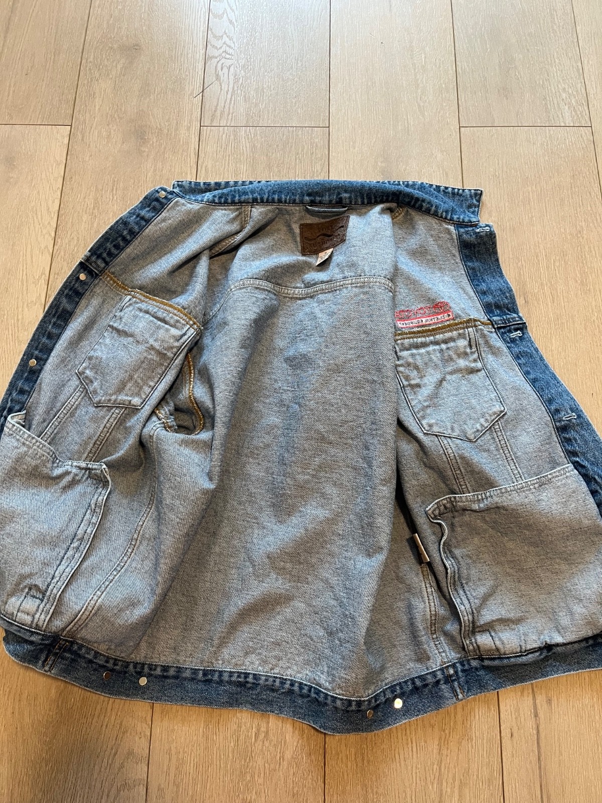 port authority mens blue denim medium wash toyota car embroidered jean jacket m