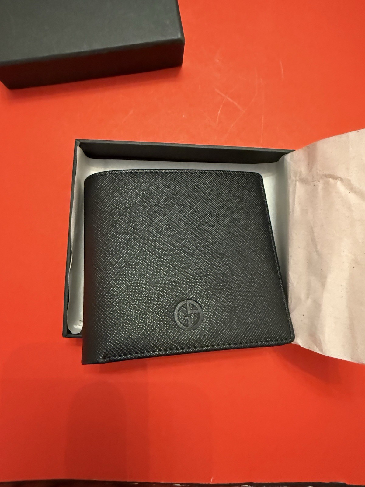 Giorgio Armani Men’s Black Bifold Wallet Logo Accent Credit Card Folding