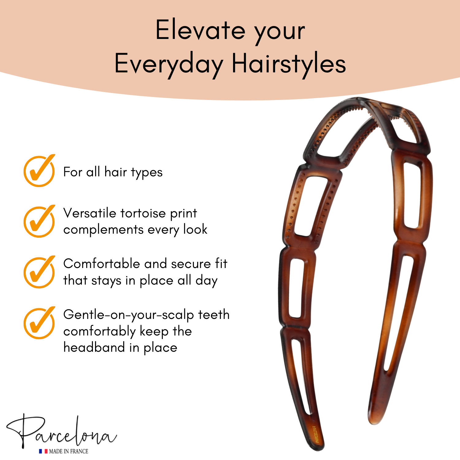 Parcelona Open Geometric Tortoise Acetate Headband French Lightweight Hairband