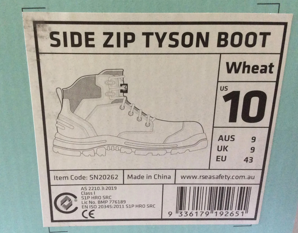 M.R.X. TYSON ZIP SIDED LACE UP SAFETY BOOTS STEEL TOE DURABLE AUS 9 SIZE