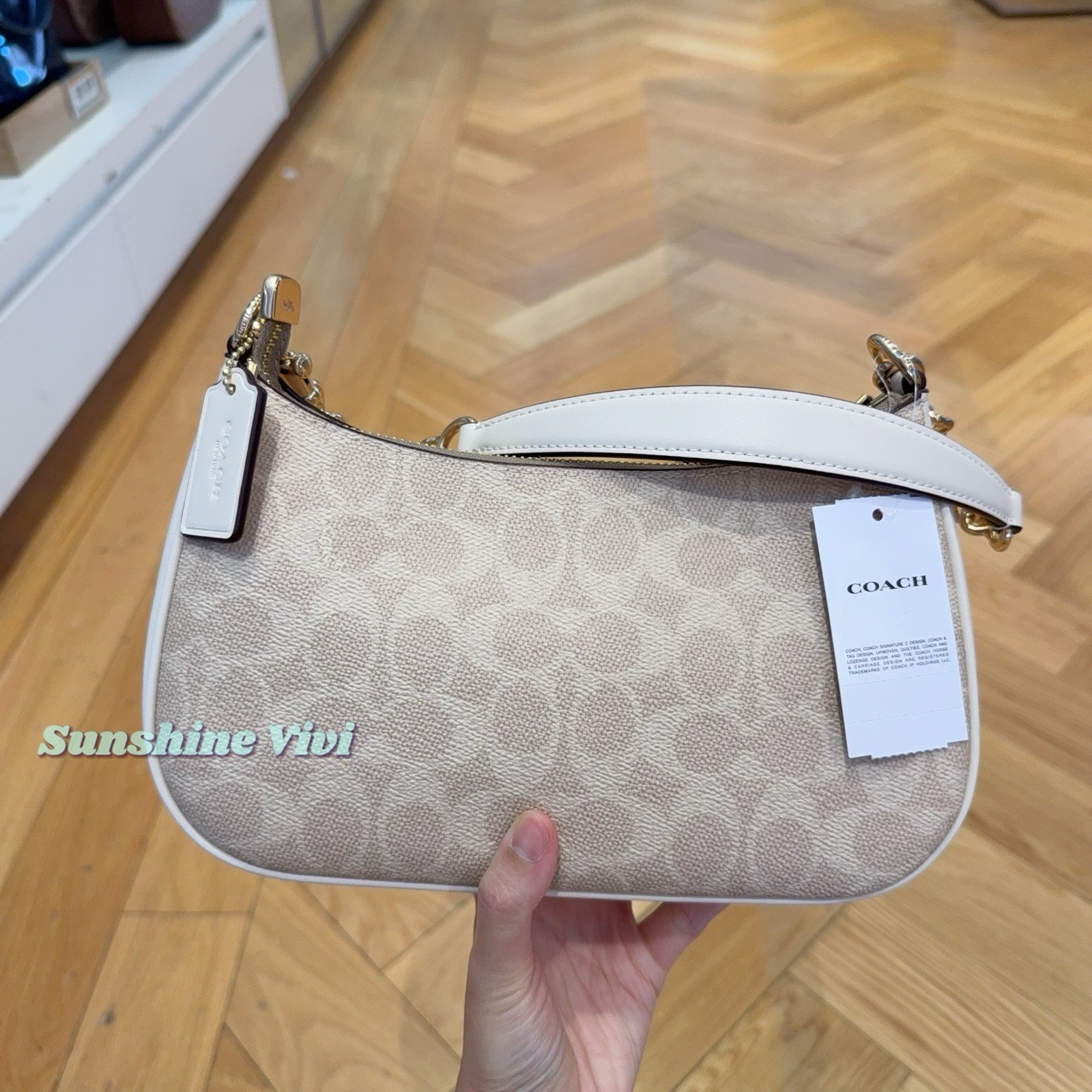 NWT Coach Teri Shoulder Bag In Signature Canvas CV933 Gold/Sand/Chalk