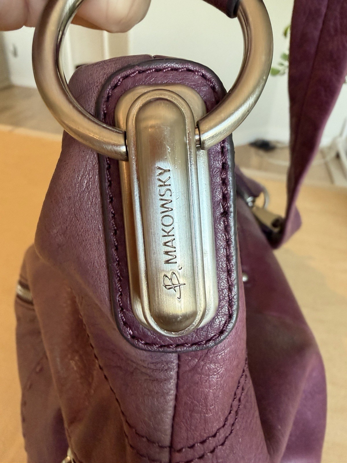 Vintage Y2K B. Makowsky Purple SOFT Leather Shoulder Bag Slouchy Purse 11.5”x15”
