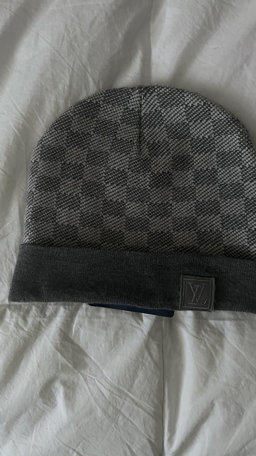 Louis Vuitton Gray Check Beanie Hat Reversible One Size Men’s