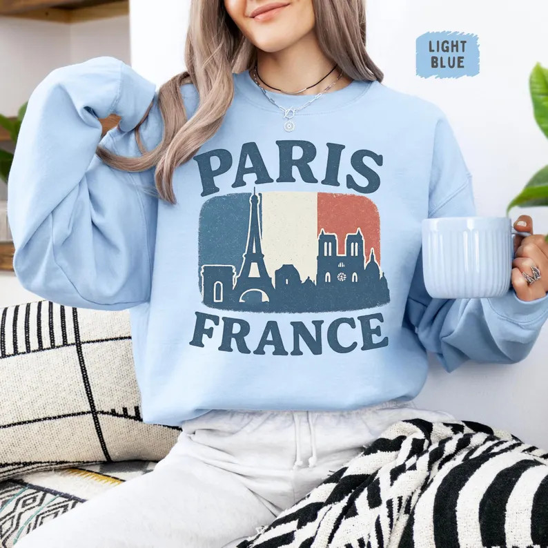 Vintage Paris France Sweatshirt Eiffel Tower City Travel Top