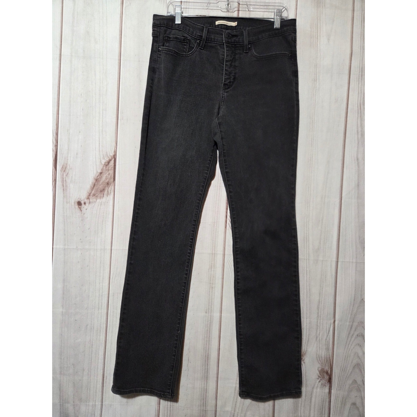 Levis 314 Shaping Straight Jeans Womens 31 Washed Black Denim Mid Rise Stretch