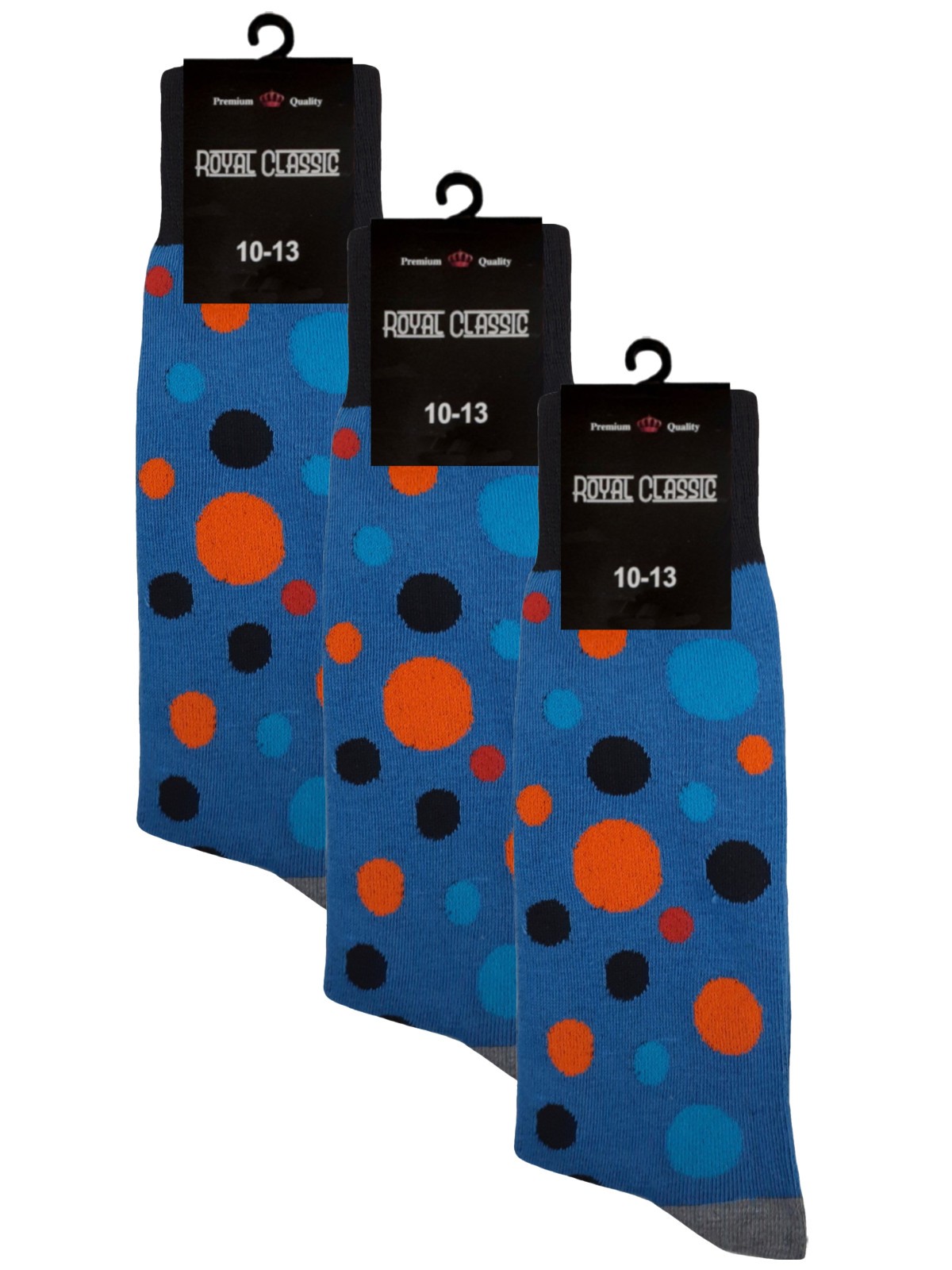 BLUE MULTICOLOR POLKA DOT COTTON NOVELTY DRESS SOCKS 10-13 TRUE TO SIZE