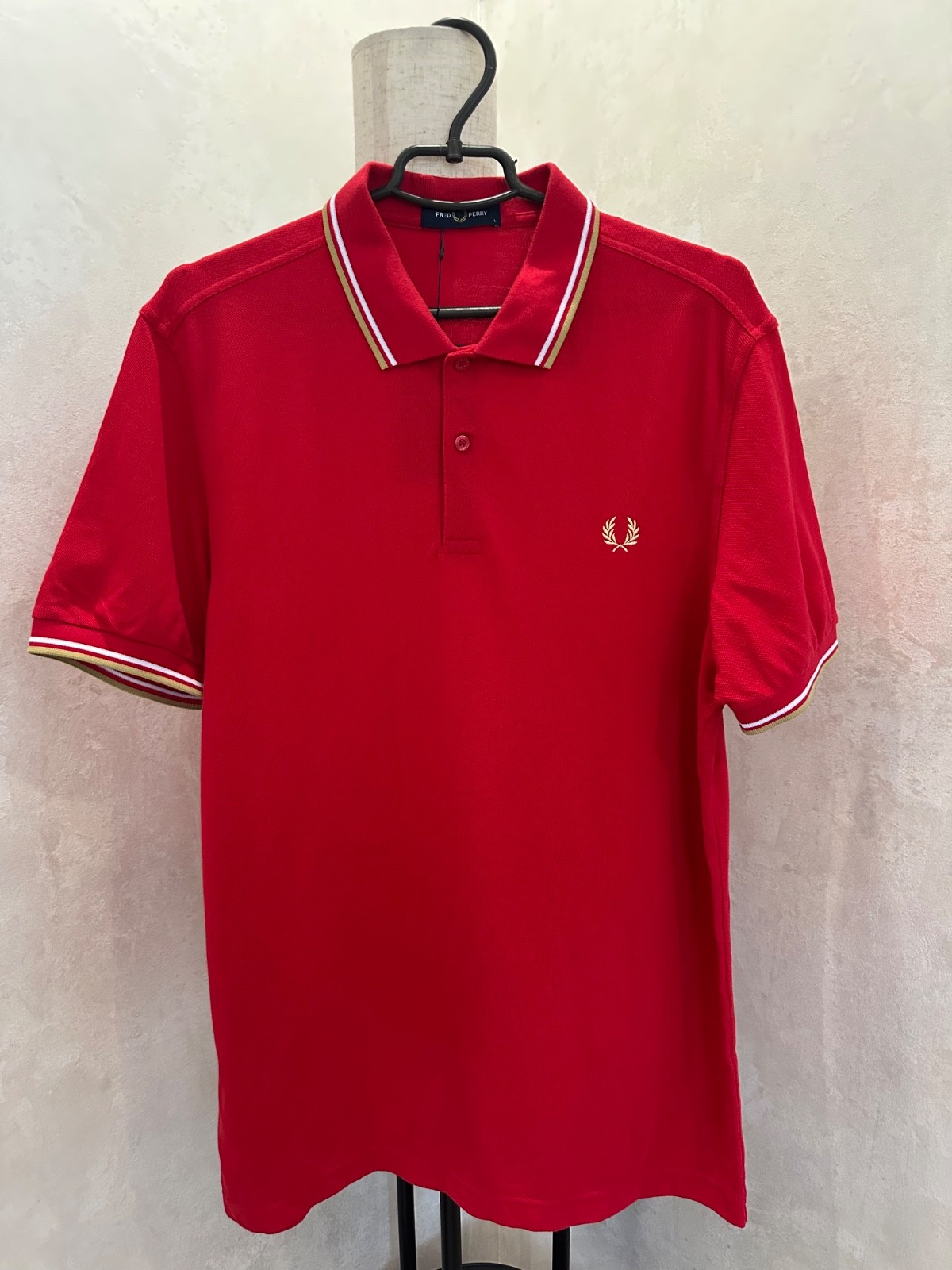 Fred Perry M3600 Twin Tipped Polo Shirt Red Gold White Size L New With Tags