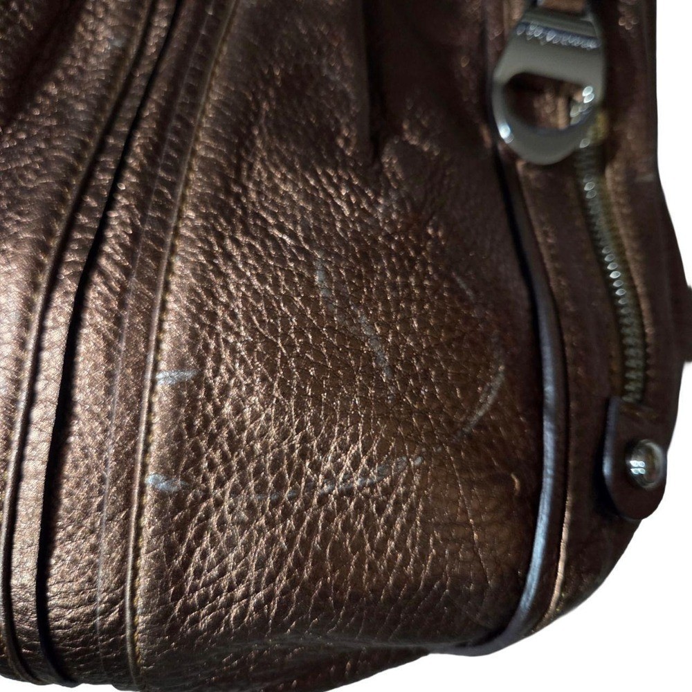 B. Makowsky Bronze Metallic Pebbled Leather Hobo Shoulder Bag Purse Y2K