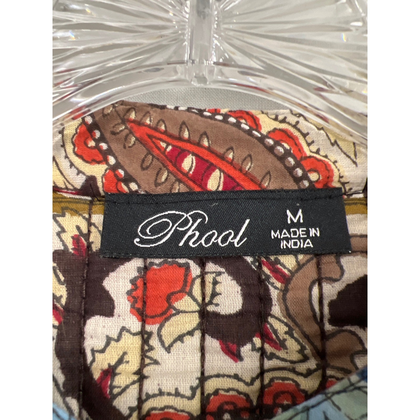 Phool Reversible Quilted Jacket Women Medium Blue Rust Cotton Paisley Boho India