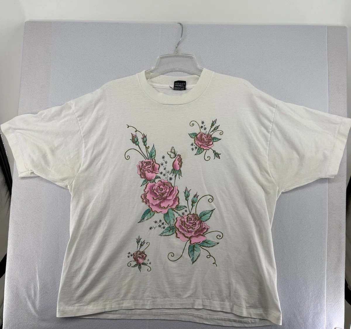 Vintage Graphic Tee Shirt Extra Large Purple Roses Butterfly Alabama Fruit Loom