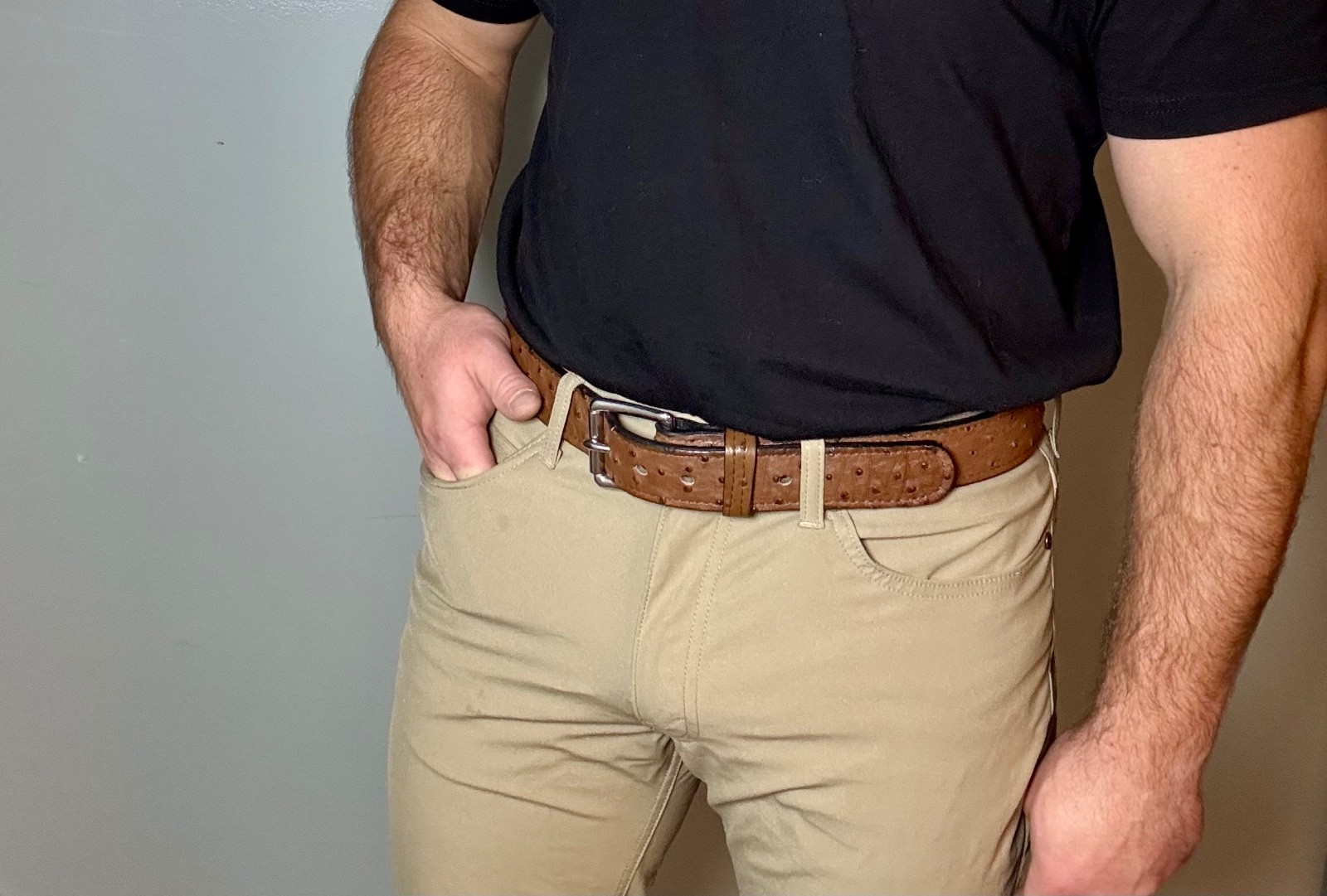 BROWN OSTRICH LEATHER BELT – HANDMADE EXOTIC FULL GRAIN BELT (USA MADE)