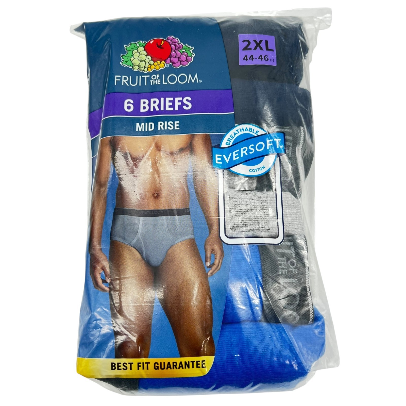 6 Pk Men’s Briefs 2XL 44-46 Waist Mid Rise XXL Assortment Blue Gray Cotton