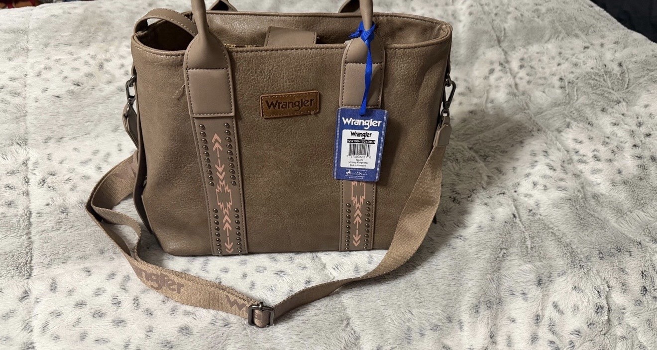 Wrangler Western Studded Brown Satchel Tote Double Handles Detachable Strap