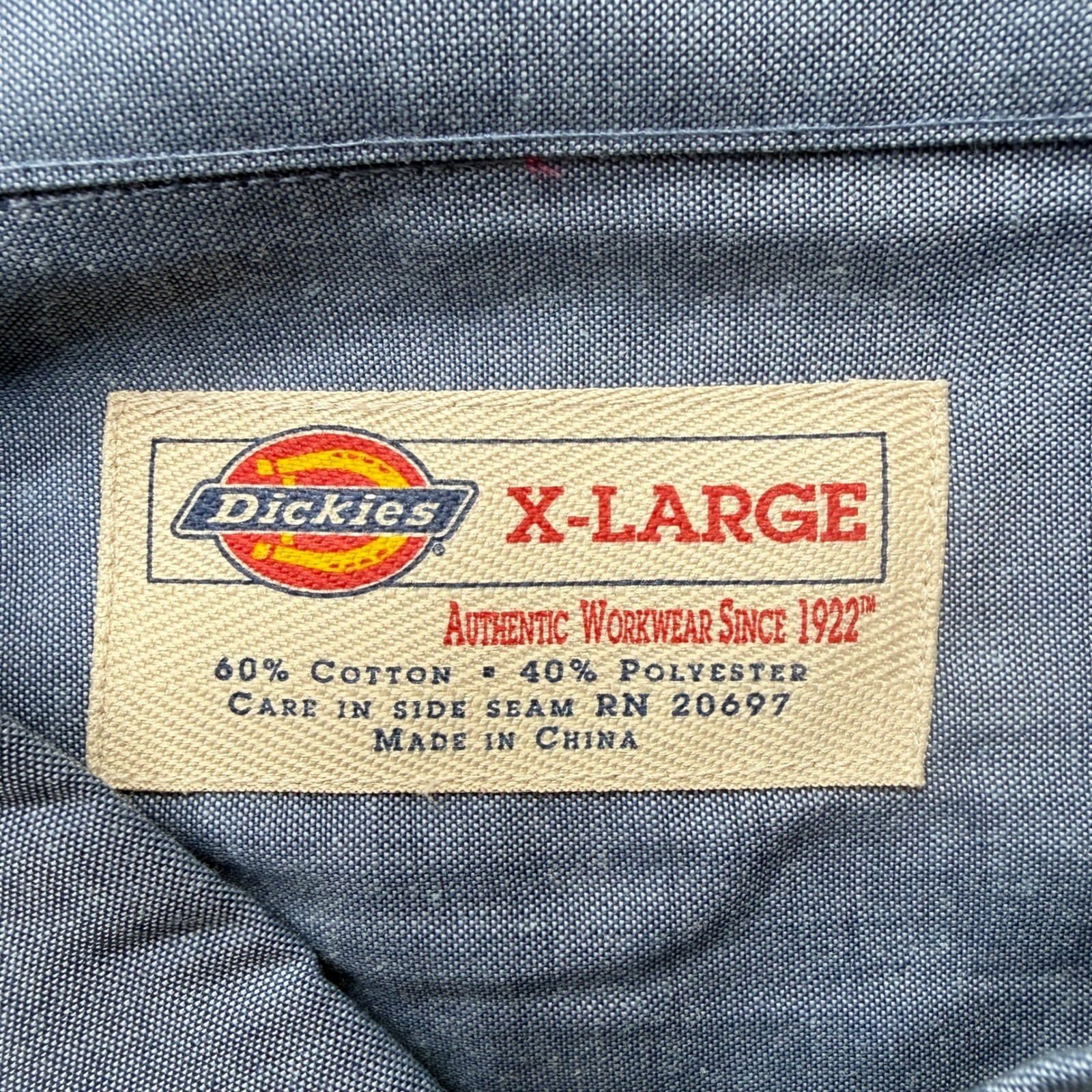 Dickies Long Sleeve Chambray Work Shirt Mens XL Blue